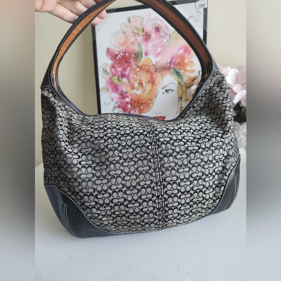 Coach Black & Grey Monogram Shoulder Bag Leather Trim - Picture 3 of 8